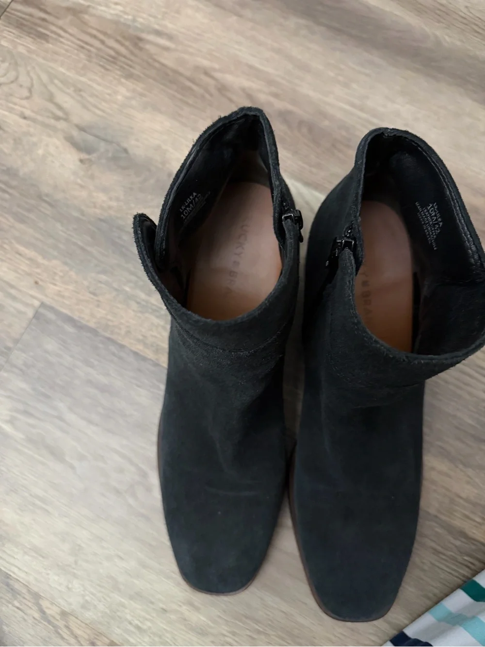 Lucky Brand Black Suede Ankle Booties with Side Zip